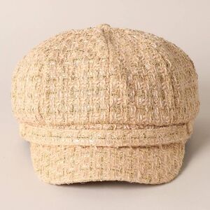Beige Gold Tweed Woven Cabby Newsboy Hat